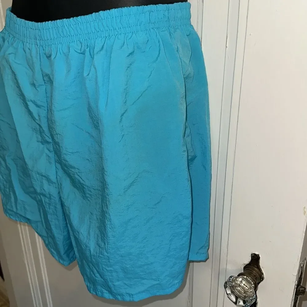 Vintage late 80s/early 90s Aqua blue:‎ Turquoise Nylon Swim Shorts